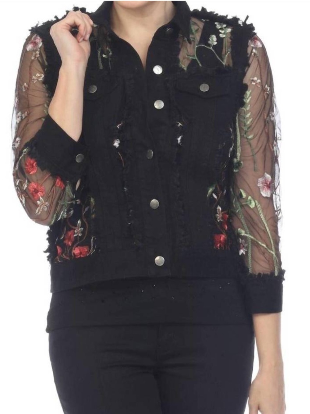 A.Z.I Floral Mesh Embroidered Jacket Black Size Medium - Picture 5 of 12